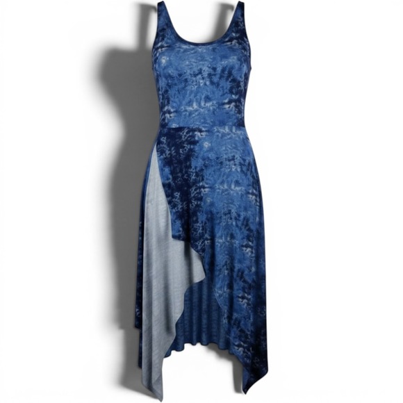 Reformation Dresses & Skirts - Reformation Kaila Jersey Knit Midi Dress Womens Small Blue Tie Dye Tank Wrap
